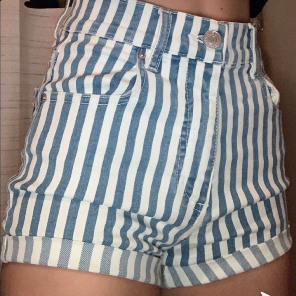 striped jean shorts